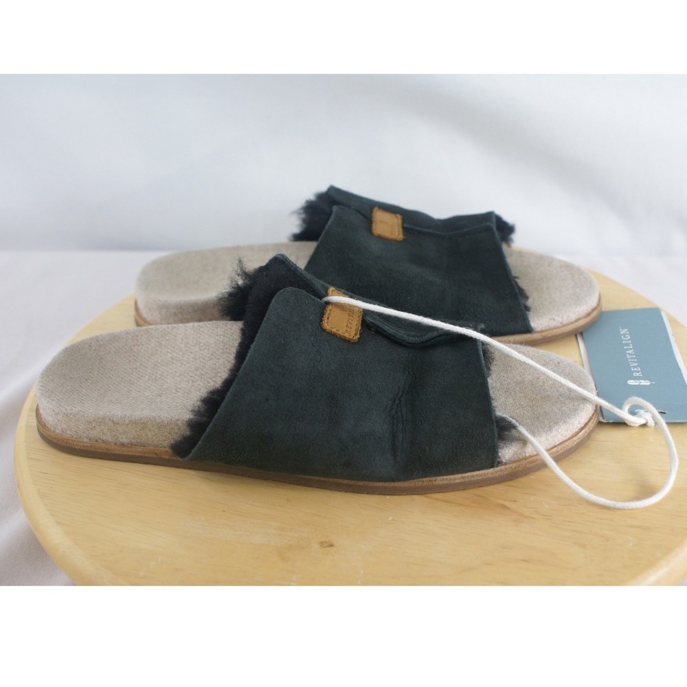 Revitalign Spruce Sher Slip Black‎ Suede Faux Fur Orthotic Sandals Size 8B